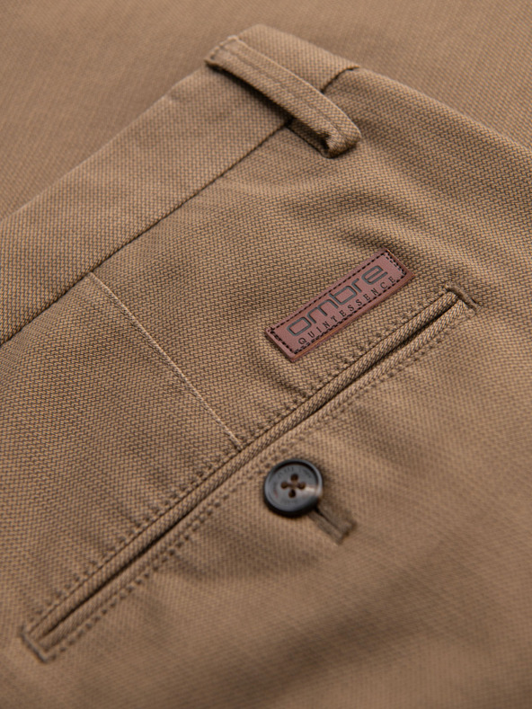 Ombre Clothing Pánské chino kalhoty REGULAR FIT s jemnou strukturou - tmavě béžové