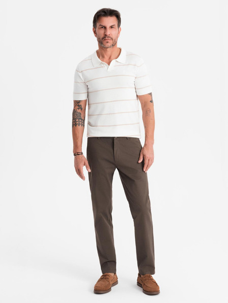 Ombre Clothing Pánské chino kalhoty REGULAR FIT s jemnou strukturou - hnědé