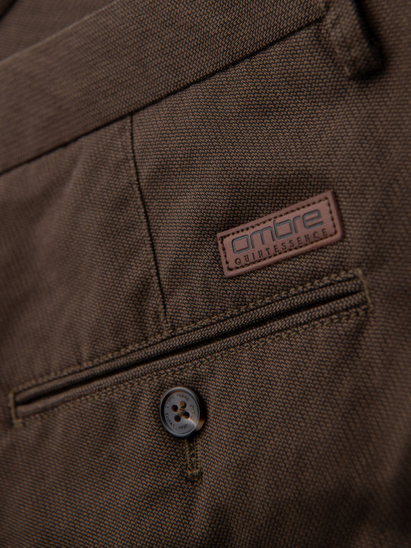 Ombre Clothing Pánské chino kalhoty REGULAR FIT s jemnou strukturou - hnědé