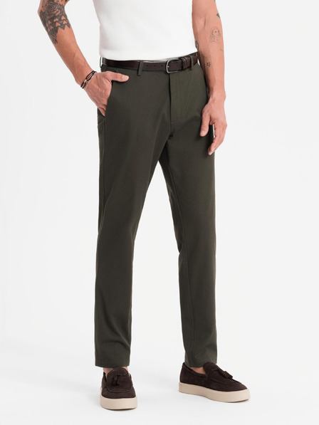 Ombre Clothing Pánské chino kalhoty REGULAR FIT s jemnou strukturou - tmavě zelené