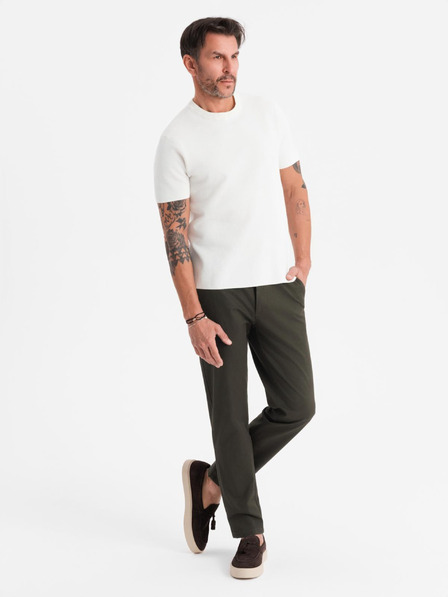 Ombre Clothing Pánské chino kalhoty REGULAR FIT s jemnou strukturou - tmavě zelené