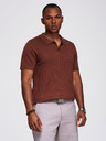 Ombre Clothing Pánské polo triko bez knoflíků s klasickou vazbou - tmavě hnědá