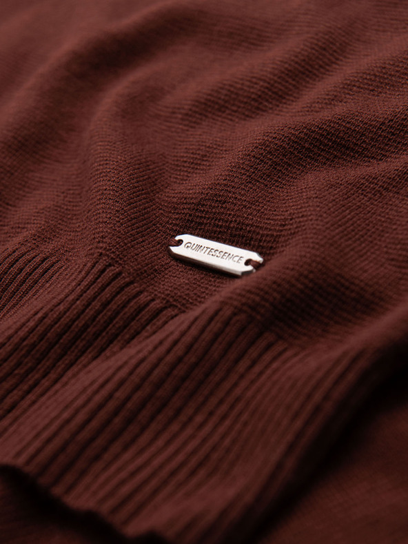 Ombre Clothing Pánské polo triko bez knoflíků s klasickou vazbou - tmavě hnědá