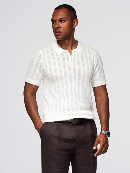 Ombre Clothing Pánské polo triko se zipem u výstřihu - bílé