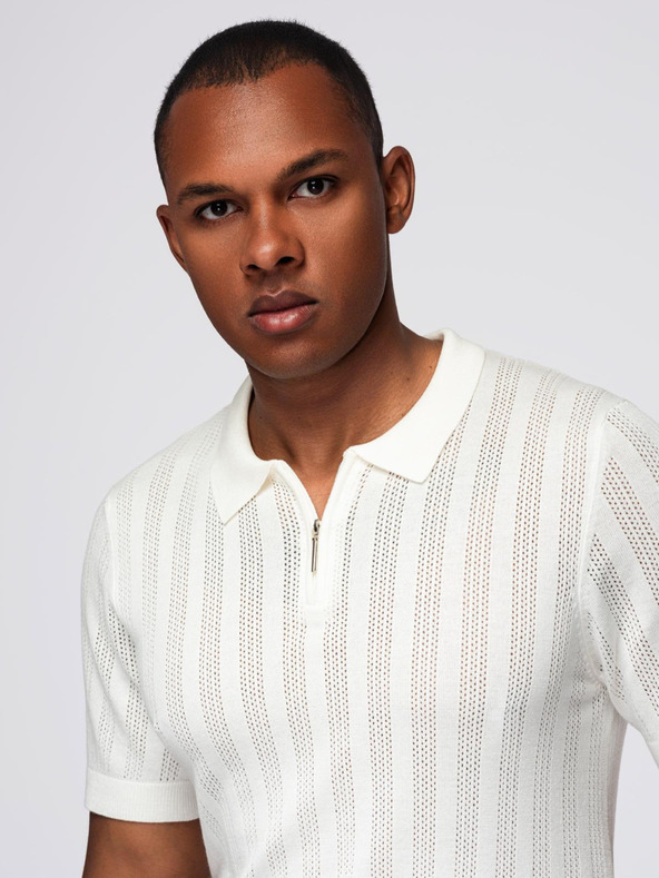 Ombre Clothing Pánské polo triko se zipem u výstřihu - bílé
