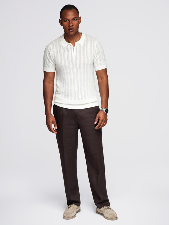 Ombre Clothing Pánské polo triko se zipem u výstřihu - bílé