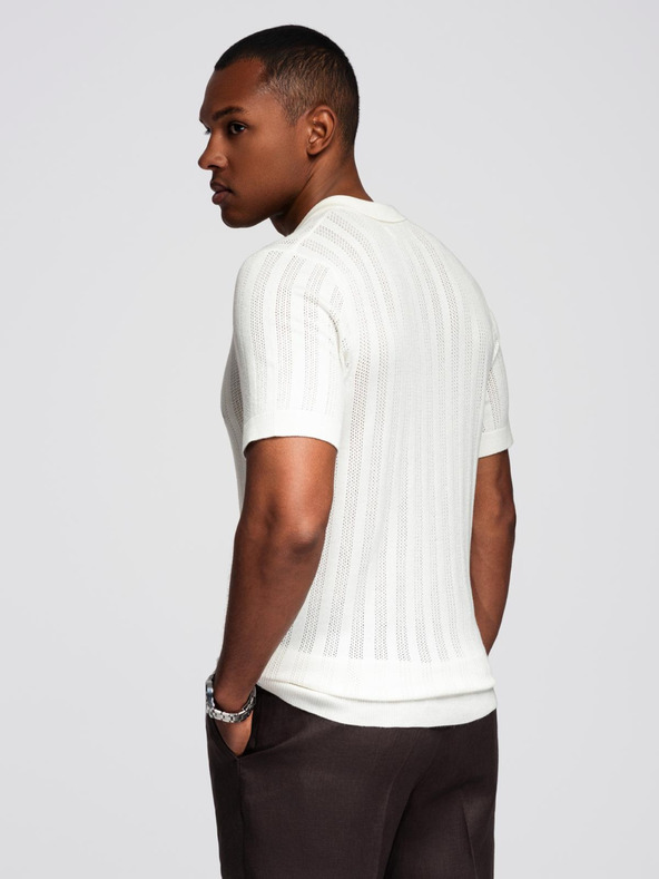 Ombre Clothing Pánské polo triko se zipem u výstřihu - bílé