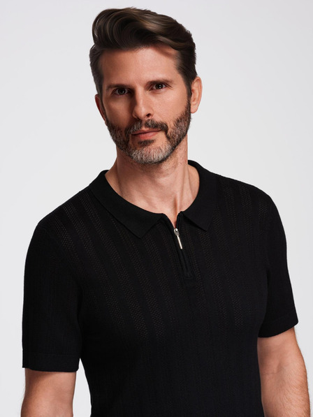 Ombre Clothing Pánské polo triko se zipem u výstřihu - černá