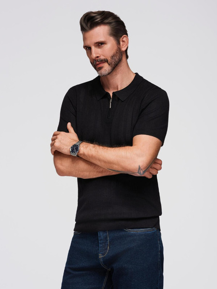 Ombre Clothing Pánské polo triko se zipem u výstřihu - černá