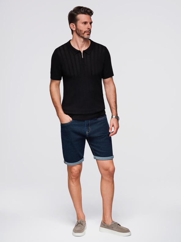 Ombre Clothing Pánské polo triko se zipem u výstřihu - černá