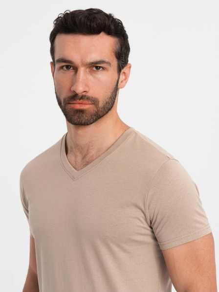 Ombre Clothing Šedá pánské bavlněné basic tričko s výstřihem Ombre Clothing
