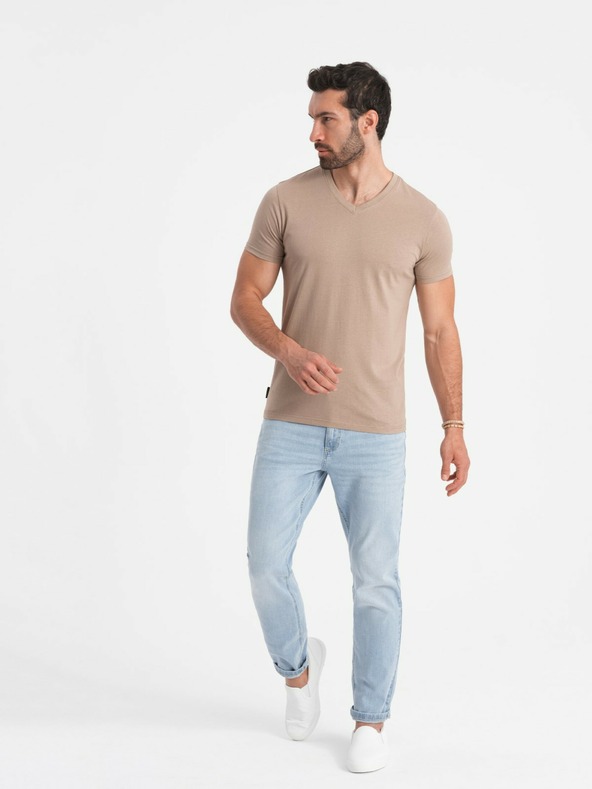 Ombre Clothing Šedá pánské bavlněné basic tričko s výstřihem Ombre Clothing