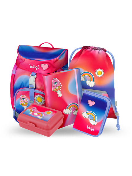 BAAGL  BAAGL 5 SET Airy Duha červený: batoh, penál, sáček, desky, box