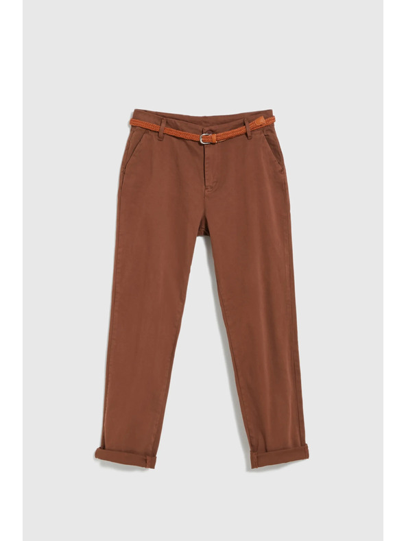 Moodo Hnědé kalhoty s páskem