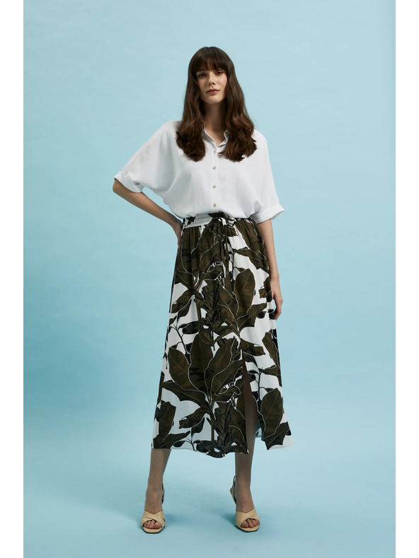 Moodo Khaki vzorovaná volná sukně