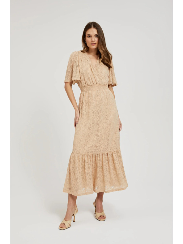 Moodo Krémové krajkové maxi šaty