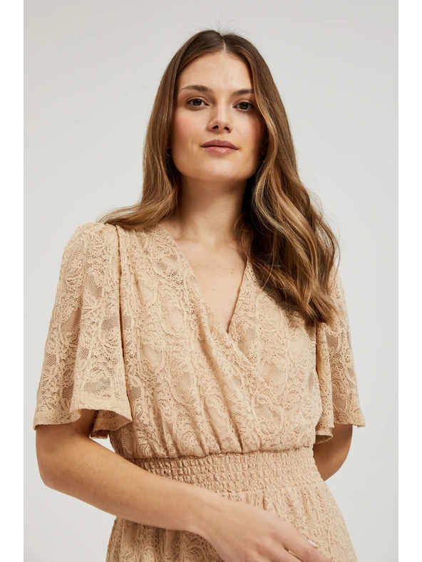 Moodo Krémové krajkové maxi šaty