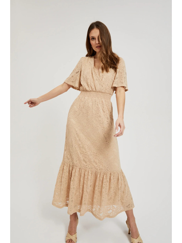 Moodo Krémové krajkové maxi šaty
