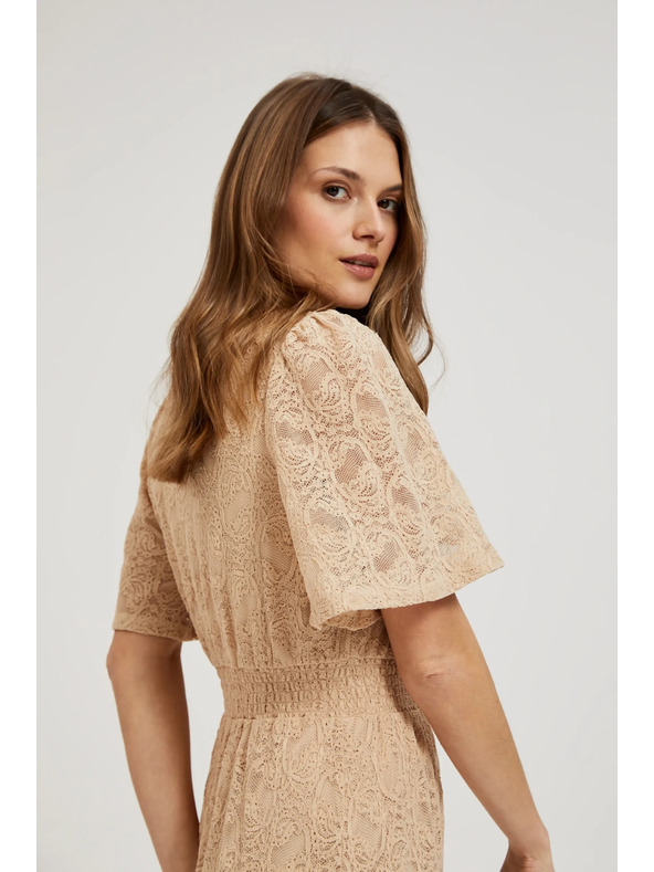 Moodo Krémové krajkové maxi šaty