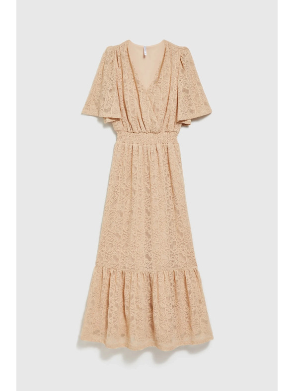 Moodo Krémové krajkové maxi šaty