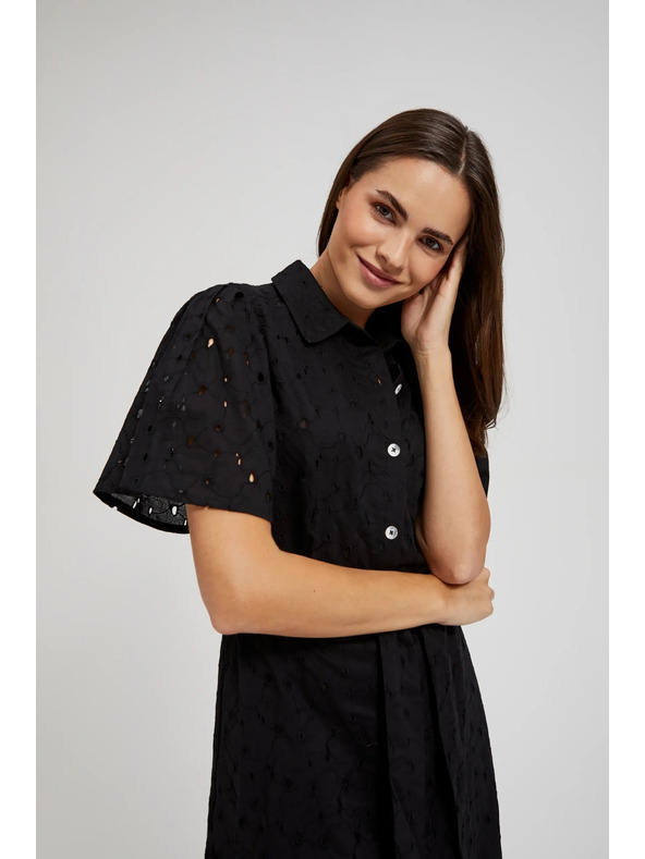 Moodo Černé košilové šaty s širokými rukávy