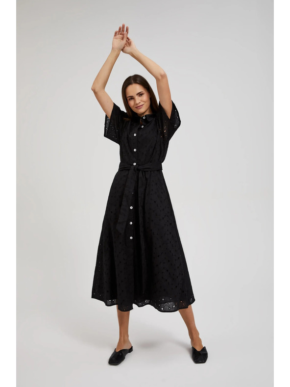 Moodo Černé košilové šaty s širokými rukávy