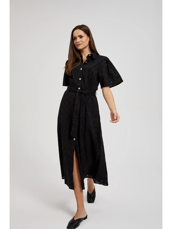Moodo Černé košilové šaty s širokými rukávy