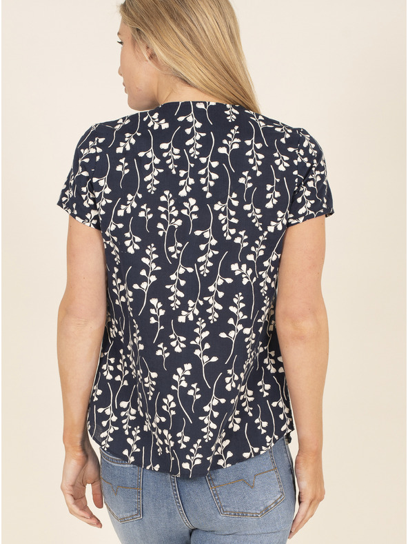 Brakeburn Tmavě modrá květovaná lněná halenka Brakeburn