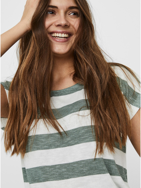 Vero Moda Zeleno-bílé pruhované tričko VERO MODA Wide Stripe
