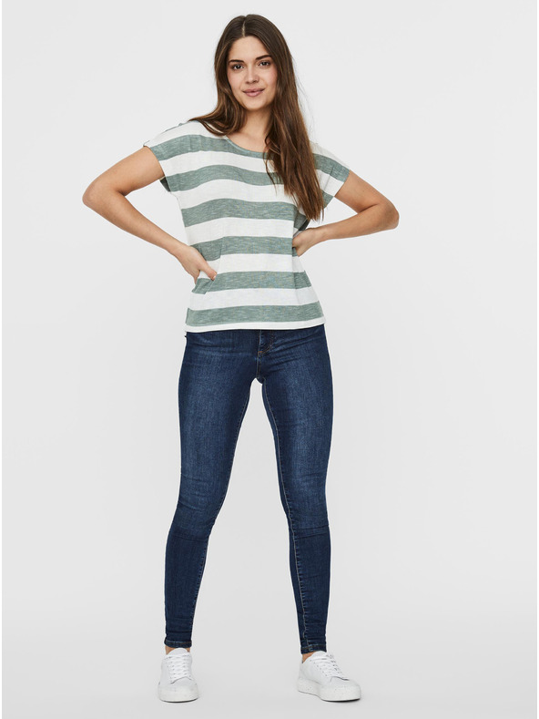 Vero Moda Zeleno-bílé pruhované tričko VERO MODA Wide Stripe