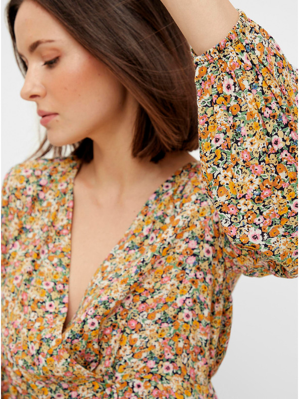 Pieces Béžové květované midišaty Pieces Gry