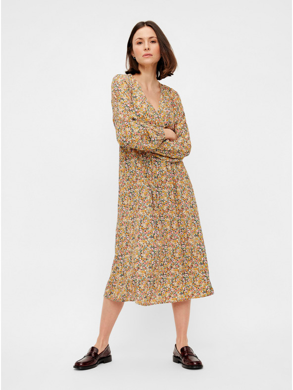 Pieces Béžové květované midišaty Pieces Gry