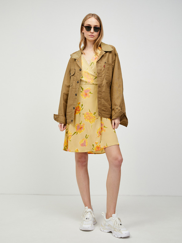 Pieces Žluté květované zavinovací šaty se zavazováním Pieces Tianna