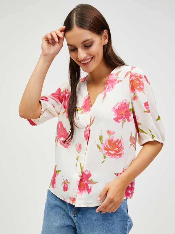 Pieces Krémová květovaná halenka s knoflíky Pieces Tianna