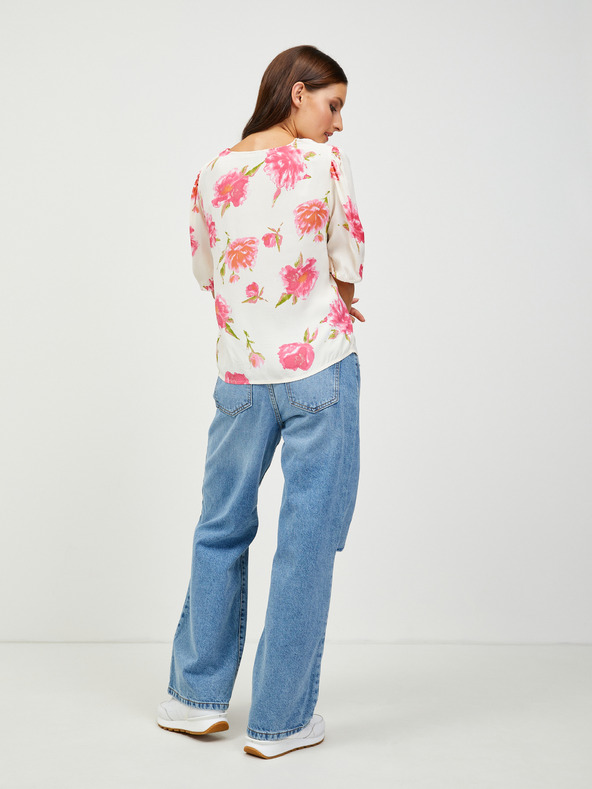 Pieces Krémová květovaná halenka s knoflíky Pieces Tianna