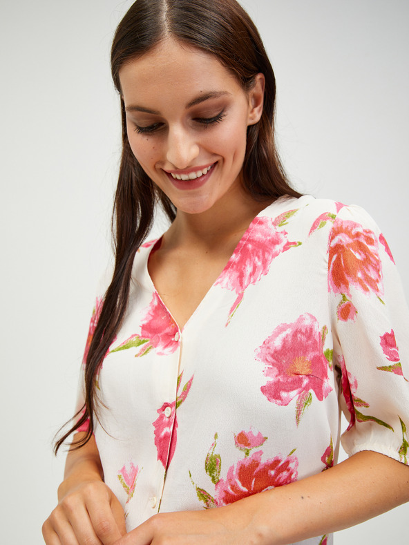 Pieces Krémová květovaná halenka s knoflíky Pieces Tianna