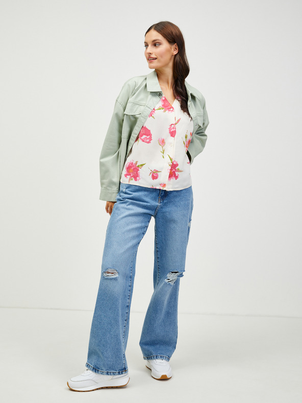 Pieces Krémová květovaná halenka s knoflíky Pieces Tianna