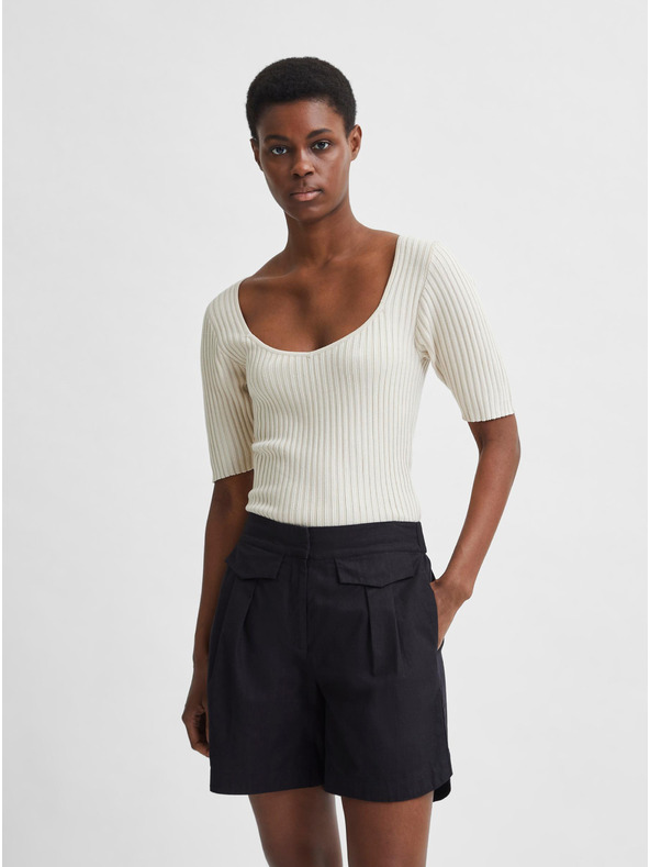 Selected Femme Krémové žebrované tričko Selected Femme Mace