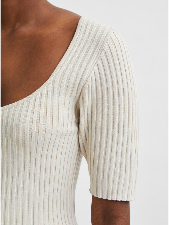 Selected Femme Krémové žebrované tričko Selected Femme Mace