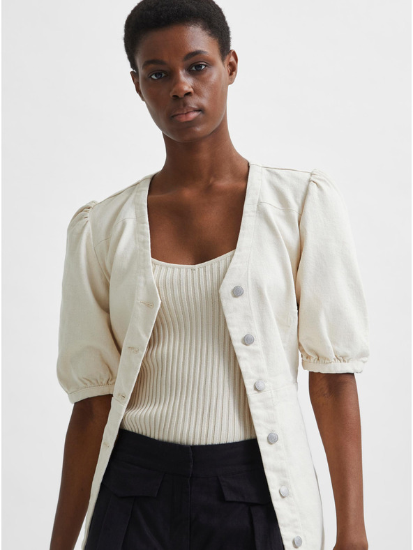 Selected Femme Krémové žebrované tričko Selected Femme Mace