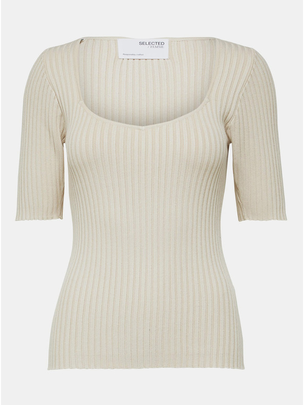 Selected Femme Krémové žebrované tričko Selected Femme Mace