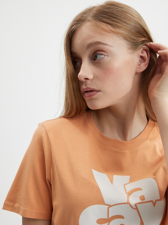 Pieces Oranžové tričko s potiskem Pieces Tamaris