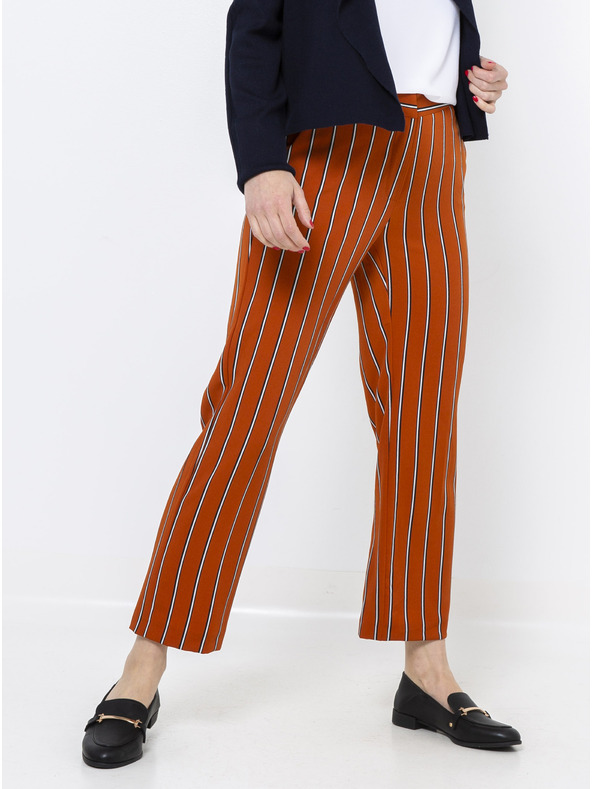 CAMAIEU Oranžové zkrácené pruhované kalhoty CAMAIEU