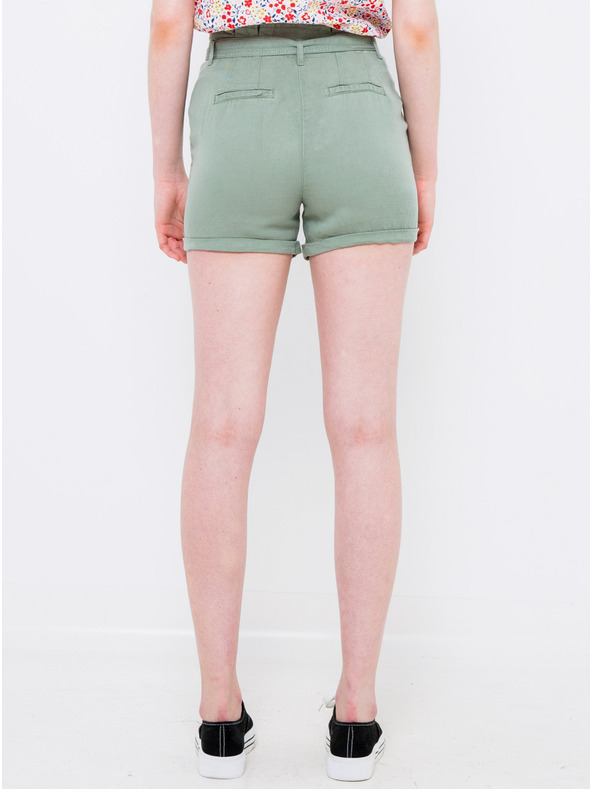 CAMAIEU Zelené lněné kraťasy CAMAIEU