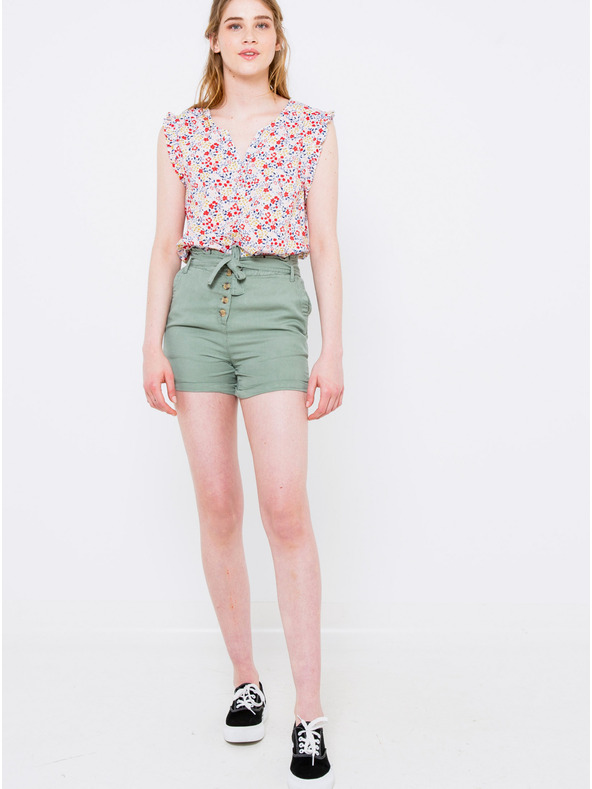 CAMAIEU Zelené lněné kraťasy CAMAIEU