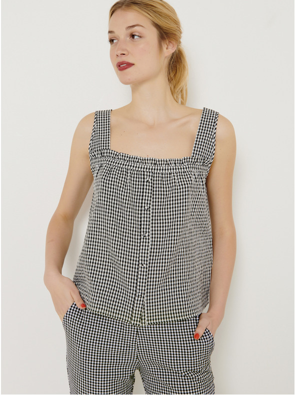 CAMAIEU Černý kostkovaný top CAMAIEU