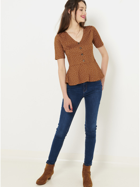 CAMAIEU Hnědá puntíkovaná halenka CAMAIEU