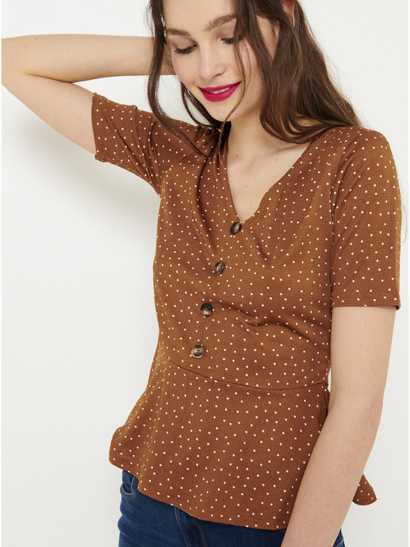 CAMAIEU Hnědá puntíkovaná halenka CAMAIEU