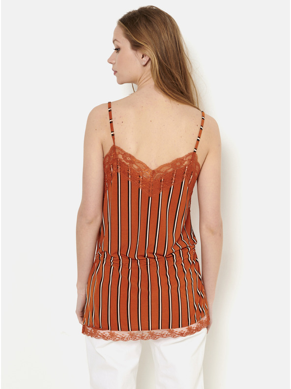 CAMAIEU Cihlový pruhovaný top s ozdobnou krajkou CAMAIEU