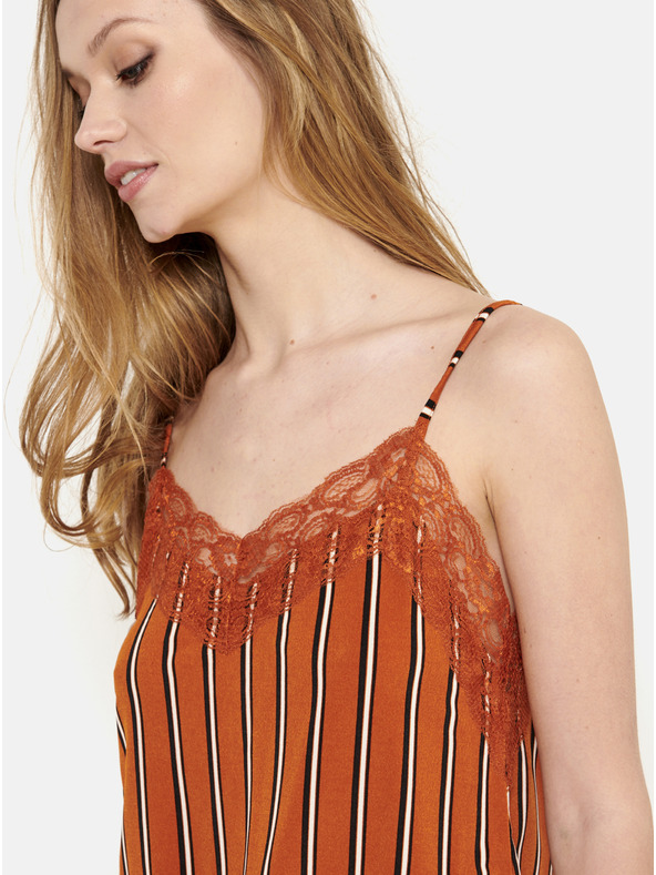 CAMAIEU Cihlový pruhovaný top s ozdobnou krajkou CAMAIEU